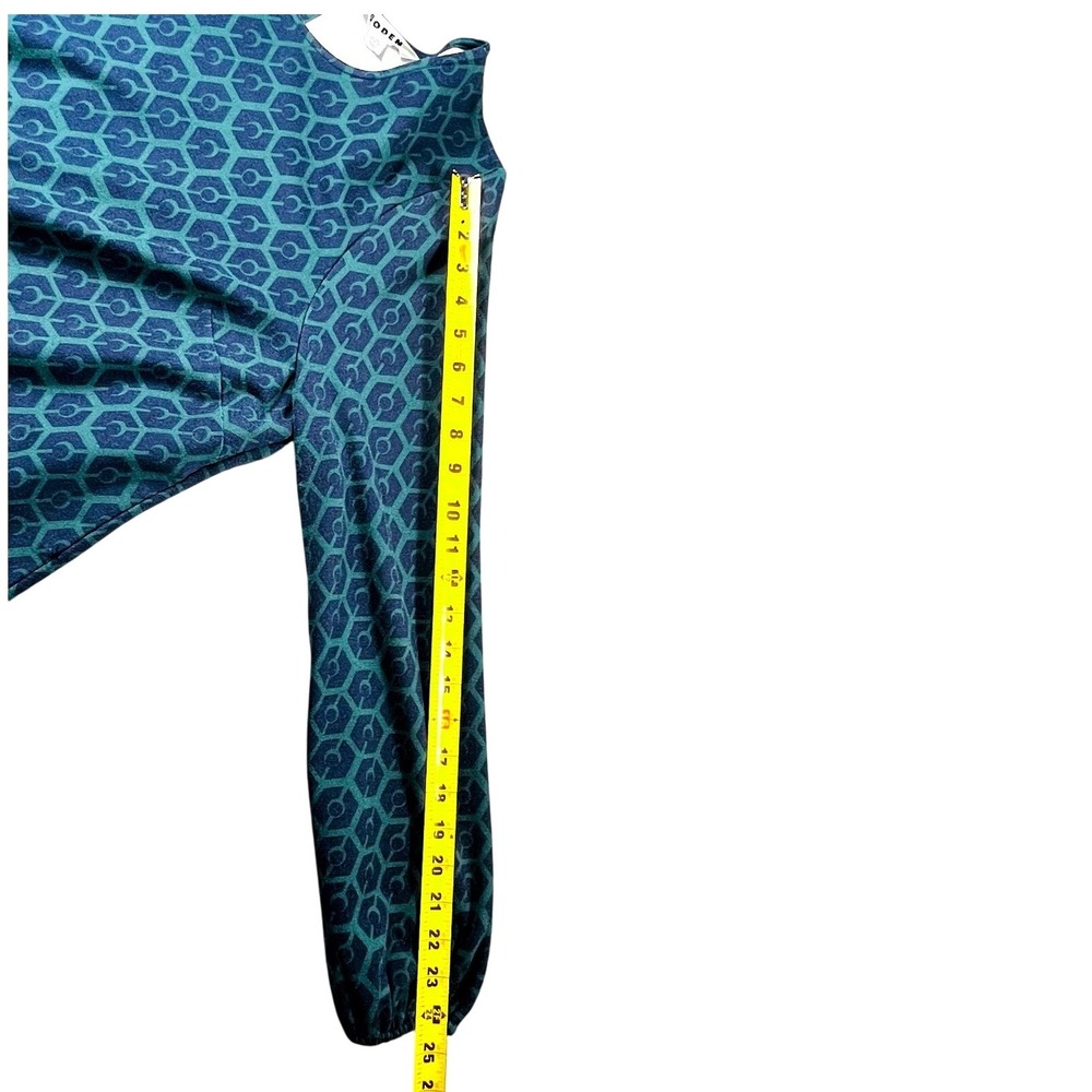 Boden Retro Shift Dress Blue Green Geometric Print Long Sleeve Size 16/18L Mod - Picture 13 of 13